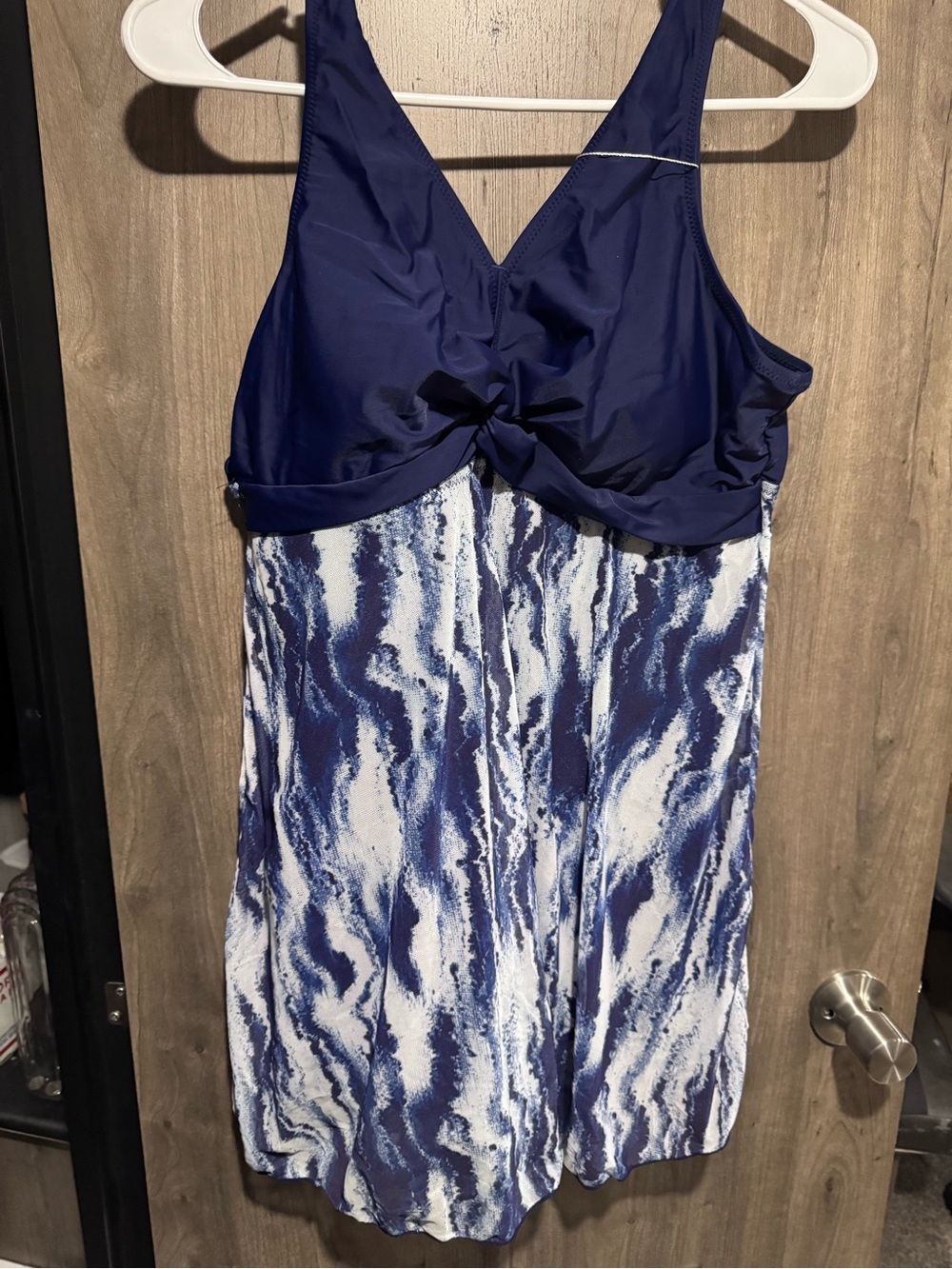Kids Navy Blue & White Marble One-Piece Swimsuit